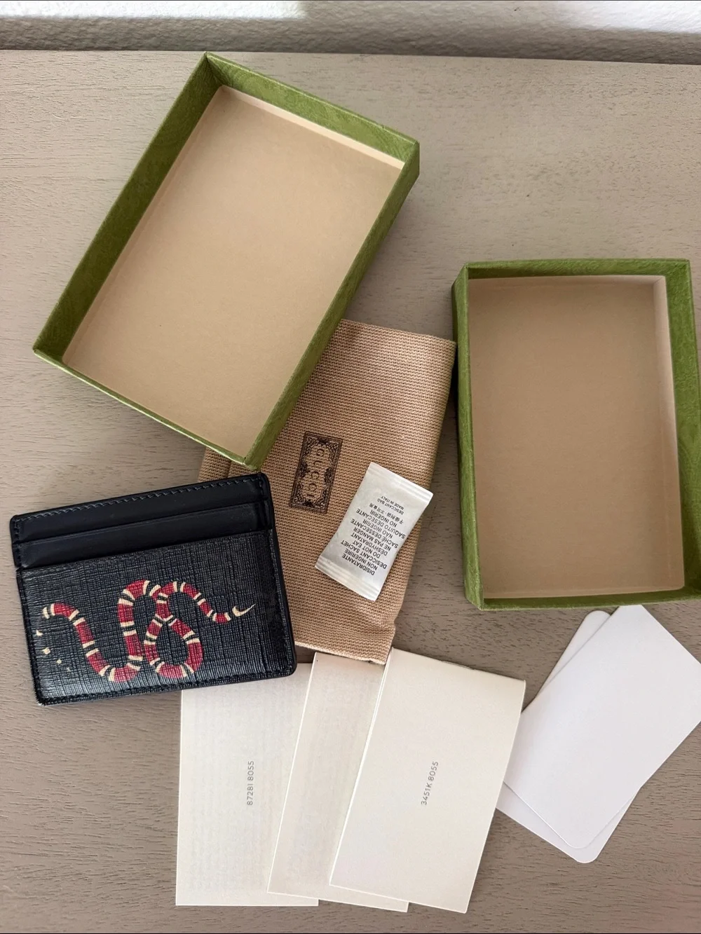 Gucci Black Leather Card Holder with Red & White Snake Motif